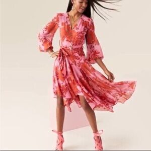 CAbi Drama Dress- Asymmetrical Dress in Pink and Orange Floral